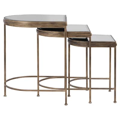 set of three elegant gold nesting tables with mirrored tops 24"