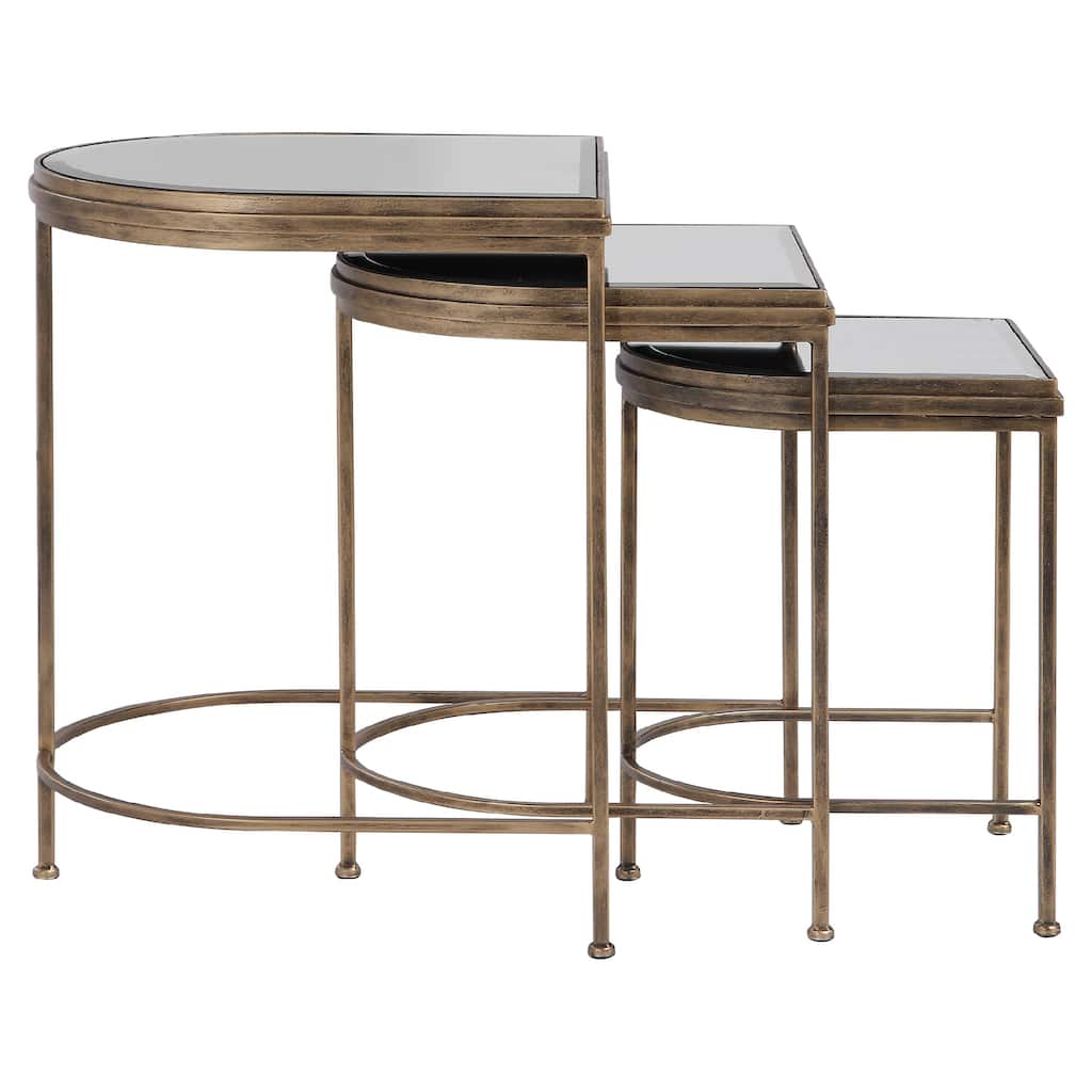 set of three elegant gold nesting tables with mirrored tops 24"