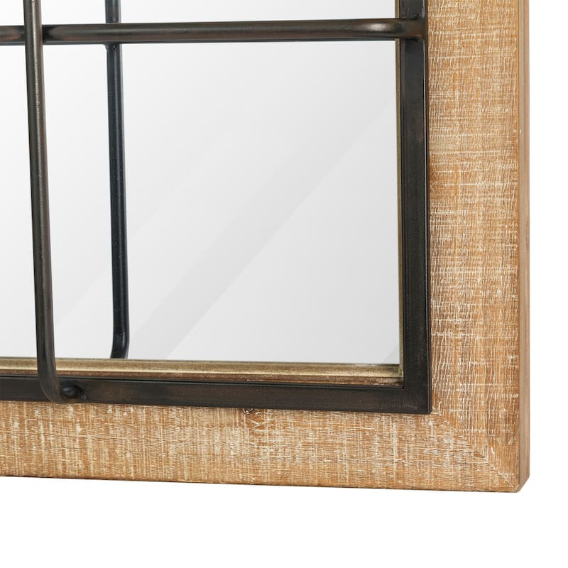 Glitzhome Set of 2 Farmhouse Wooden/Metal Windowpane Wall Mirrors Home Accents - 23.5"L x 31.5"H