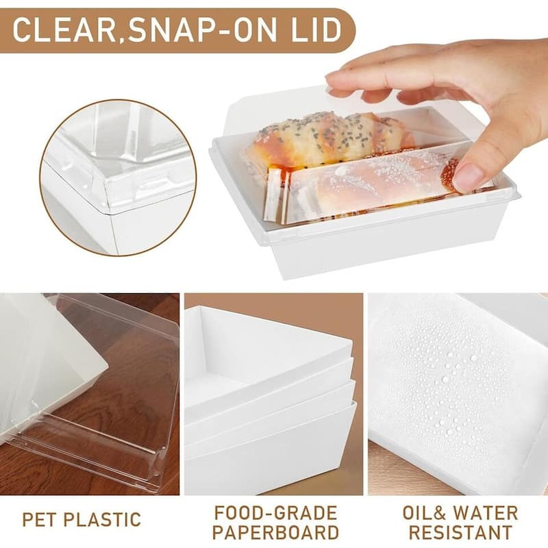 50Pcs Paper Charcuterie Bakery Boxes Clear Lids Containers Bed Bath