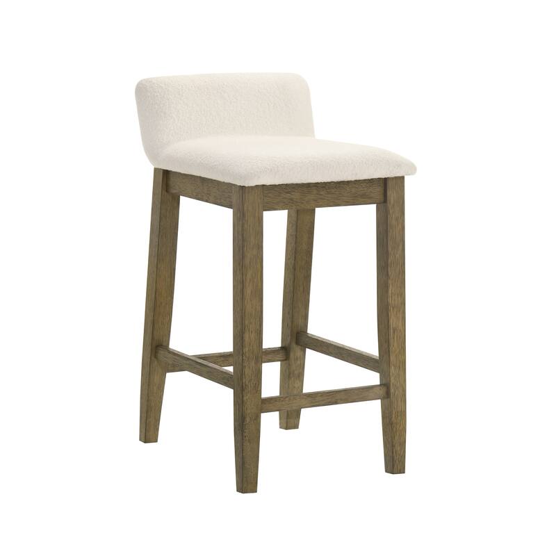 Annikah Low-Back Boucle Bar Stool, Counter Height Kitchen Barstool with Wood Legs