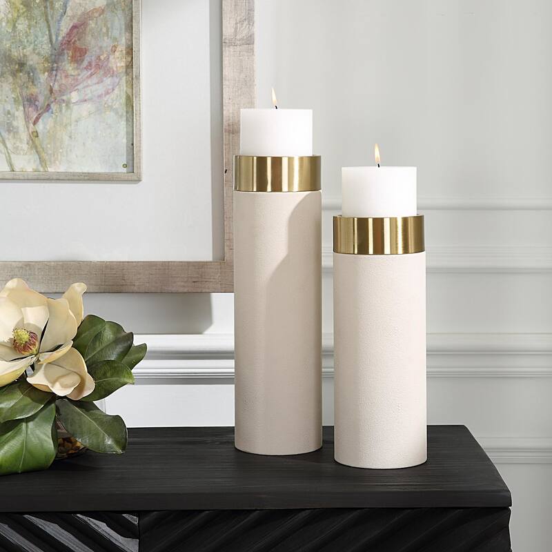 Uttermost 18100 Wessex Iron and Leather Table Pillar Candle Holder -