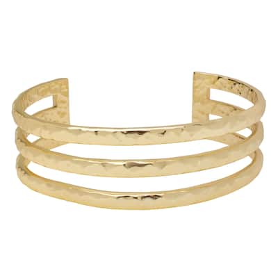 Victoria Townsend Yellow Gold Plated Textured 3 Layer Cuff Bracelet