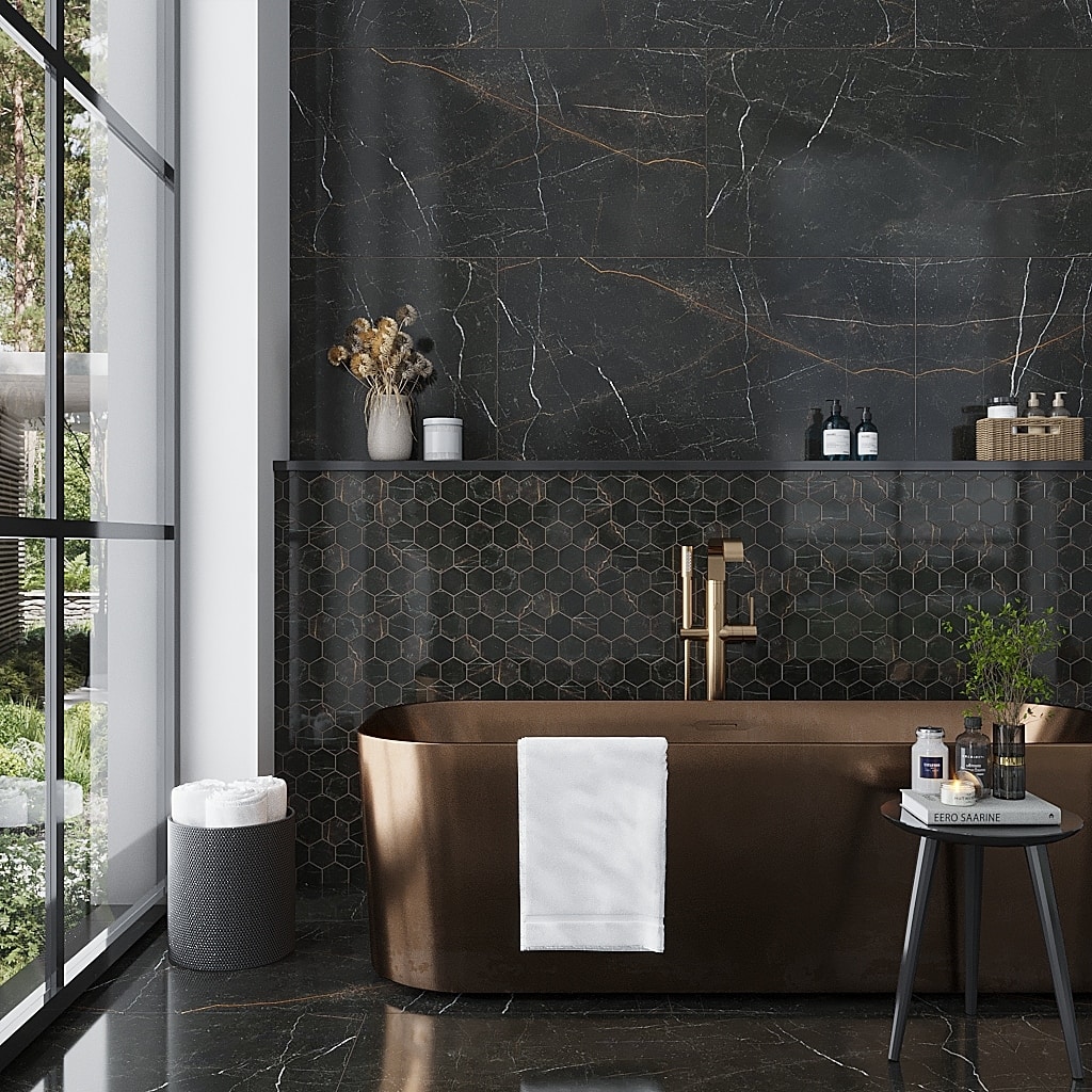 Apollo tile 24" x 48" Splendor Polished Sable Black Porcelain Tile (15.55 sq ft/case) - 2 Pack