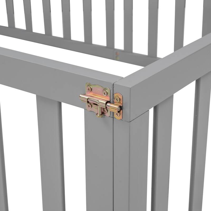 Versatile Wooden Floor Bed Frame without Slats, Solid Pinewood Kids Bed Frame with Fence and Door