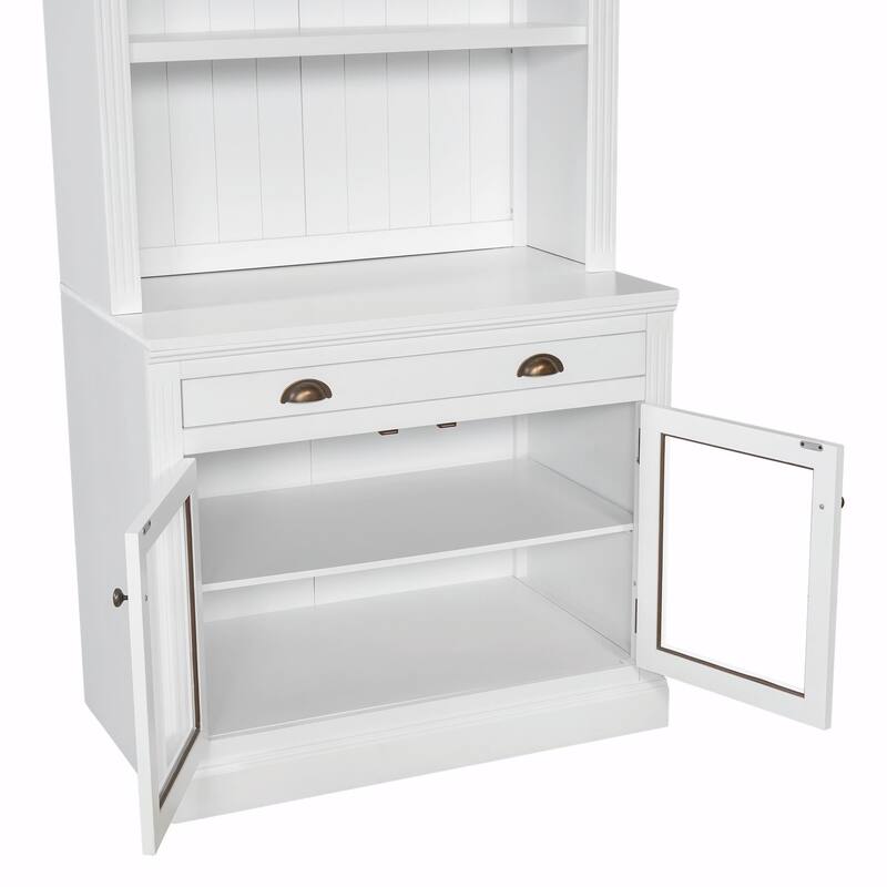 83.4" Tall Bookshelf, Modern Bookcase with 2 Glass Doors, 1 Drawer & Open Shelves