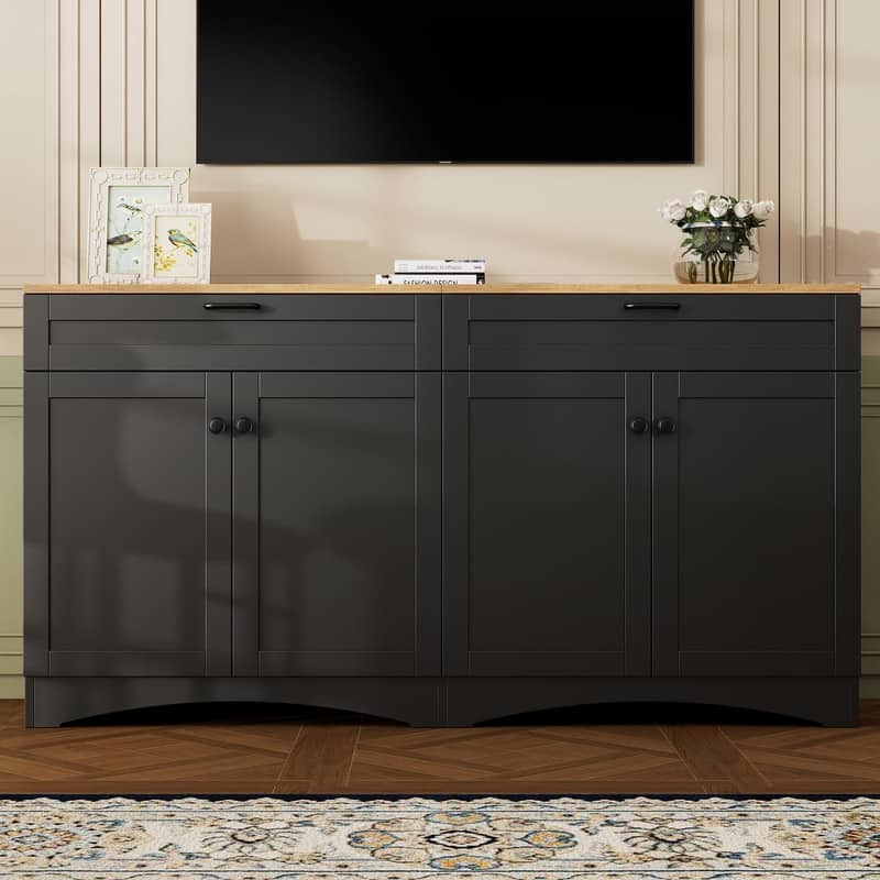 Farmhouse TV Stand 2 Drawers for TVs Up to 70",Mid-Century Buffet Cabinet with Adjustable Shelves