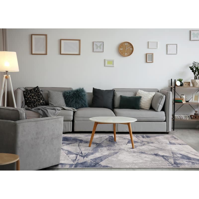 Alpine Rug Co. London Blue Cream Grey Soft Abstract Indoor Area Rug