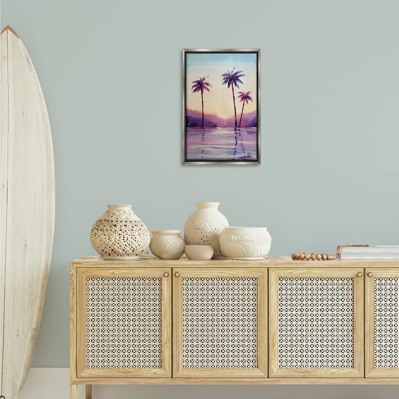 Stupell Purple Hued Palm Trees Framed Floater Canvas Wall Art Design By Stephanie Fielden