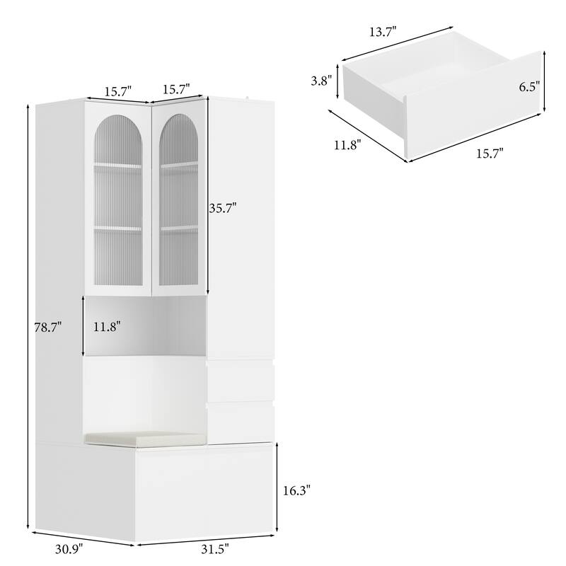 Entryway Cabinet Tempered Glass DoorsStorage Bench with Cushion, Modern Mudroom Hall Tree Organizer with Hidden Storage