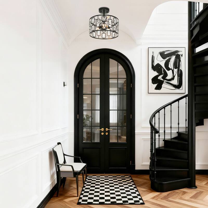 Dana Modern Black 3-Light Drum Chandelier Semi-flush Mount Ceiling Light - D13"* H12.5"