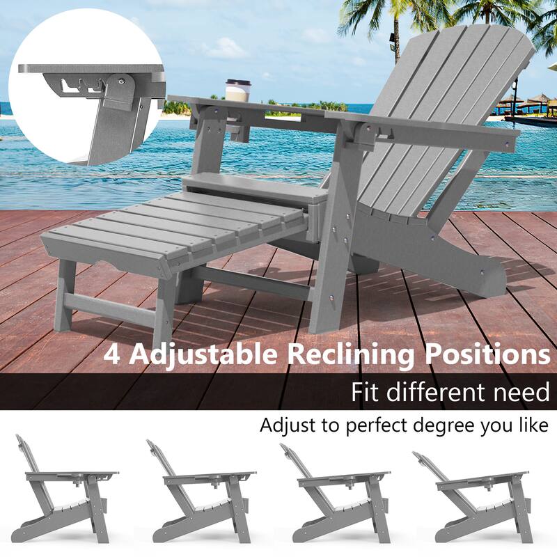 Outdoor Adirondack Chair Weather Resistant with Cup Holder/Ottoman