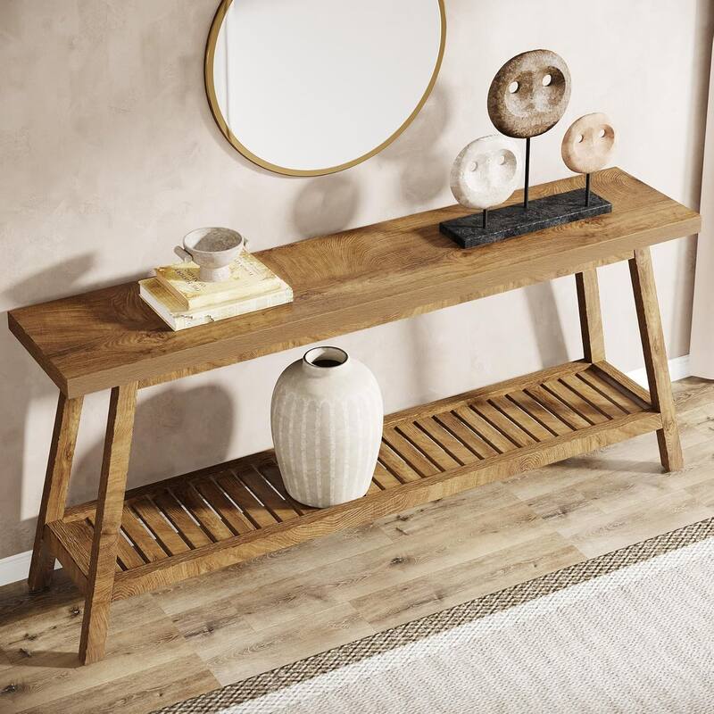 70.9" Extra Long Farmhouse Console Table with 2-Tier Open Storage