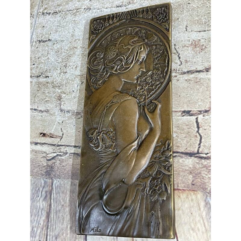 Art Noveau Female Woman Portrait Bas Relief Bronze Sculpture Carving Hanging Art 9.5 Inches X 4 Inches