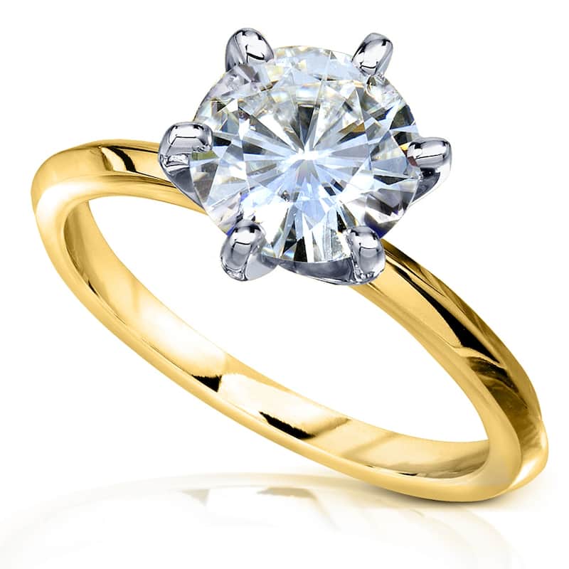 Kobelli 2 Carats Moissanite 14k Solid Gold Classic 6-Prong Solitaire Round Brilliant Plain Band Engagement Ring (GH/VS)