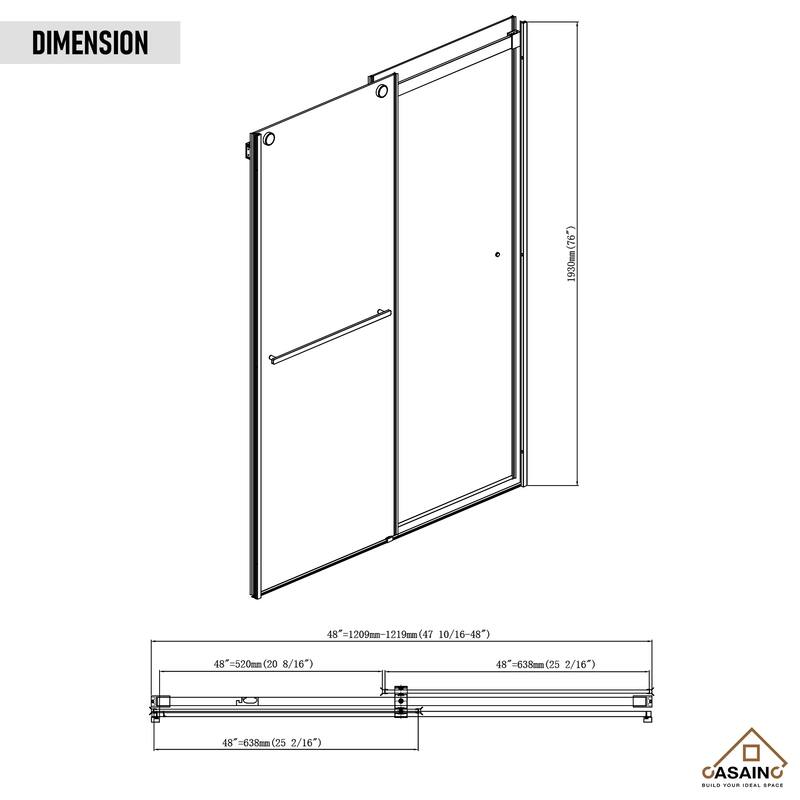CASAINC 48"*76" Frameless Double Sliding Shower Door