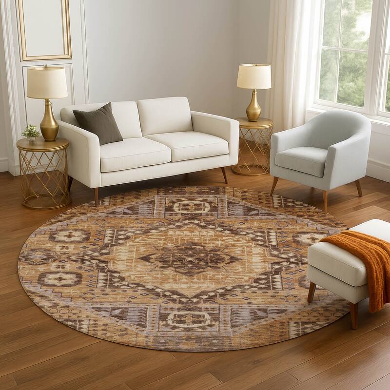 Premium Washable Super Soft Traditional Global Mayfield Rug - Copper - 8' x 8'