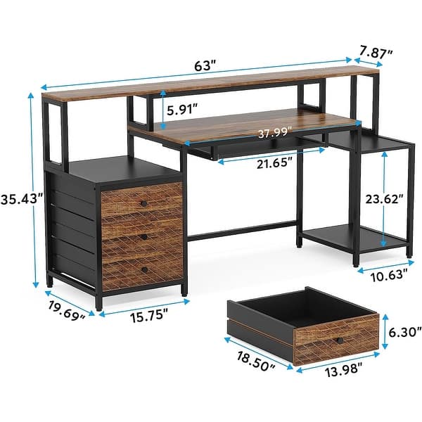 3 Drawers Computer Desk with Monitor Shelf Keyboard Tray - Bed Bath ...