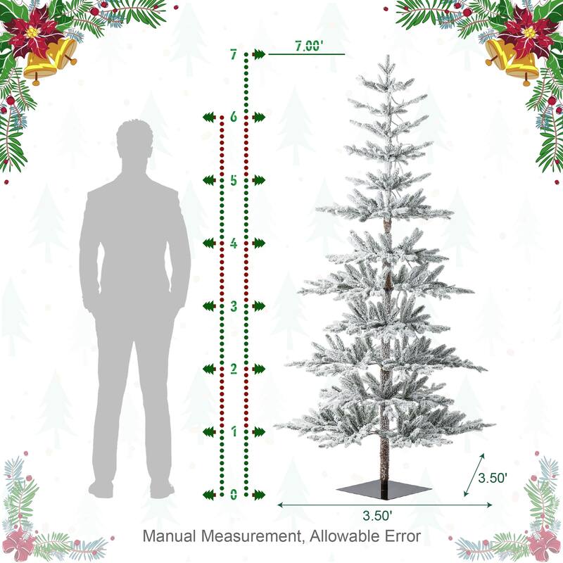 Glitzhome 6/7/9 FT Pre-Lit Flocked Slim Snowscape Fir Artificial Christmas Trees 2 or 3-Piece Set