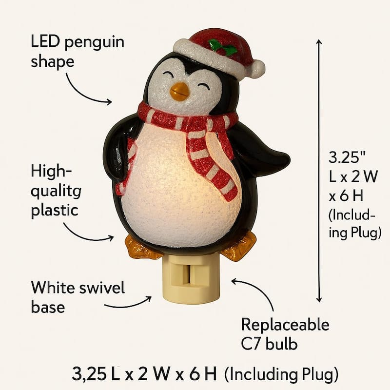 Novelty Lights LED Penguin with Scarf Christmas Night Light with Swivel Plug
