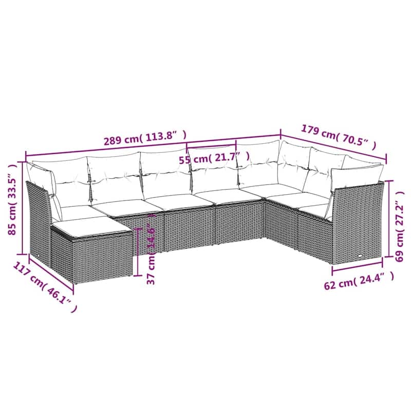 vidaXL Garden Sofa Set Black - 21.7 x 21.7 x 14.6