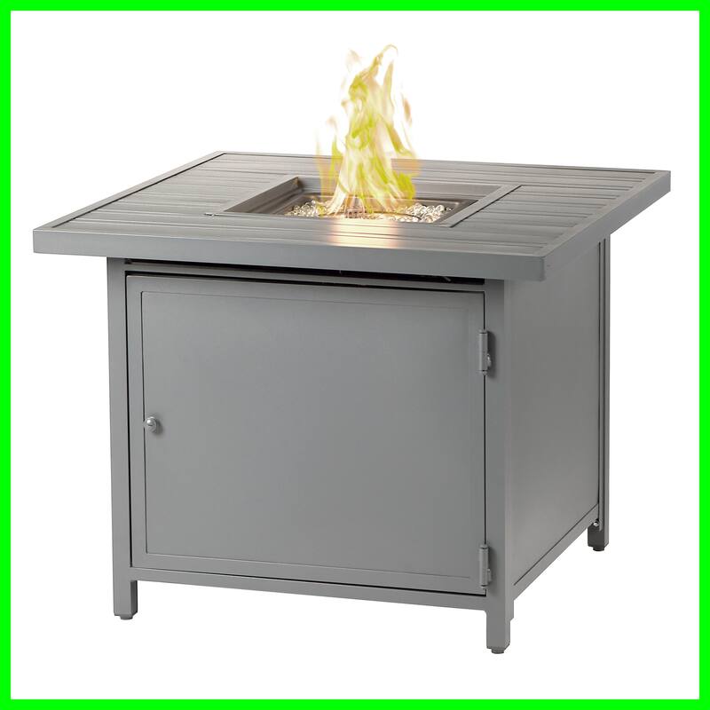 Square 32 in. x 32 in. Aluminum Propane Fire Pit Table with Glass Beads, Two Covers, Lid, 37,000 BTUs - N/A - Grey