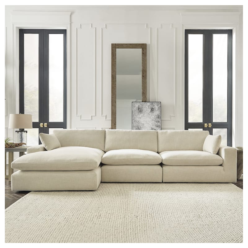Signature Design by Ashley Elyza Beige 3-Piece Sectional with Chaise - 144" W x 68" D x 36" H - Left Facing