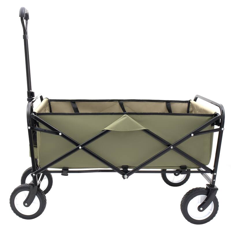 Foldable Wagon Cart with Straps & All-Terrain Wheels, 360lb Capacity - Brown