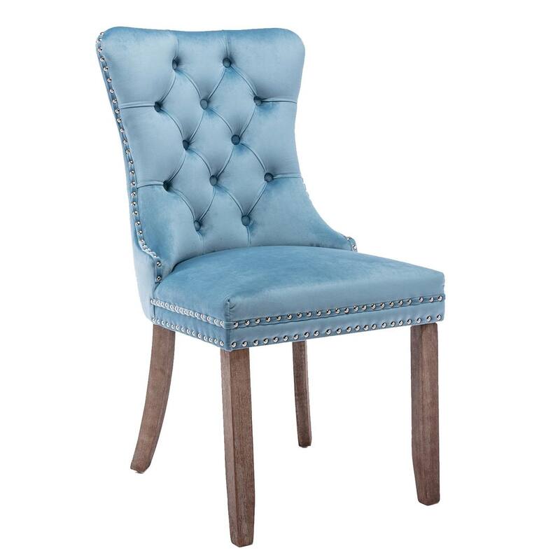 Set of 2 Velvet Dining Chairs,Tufted Solid Wood Armless Chairs Accent Chair with Nailhead Trim and Back Ring Pull