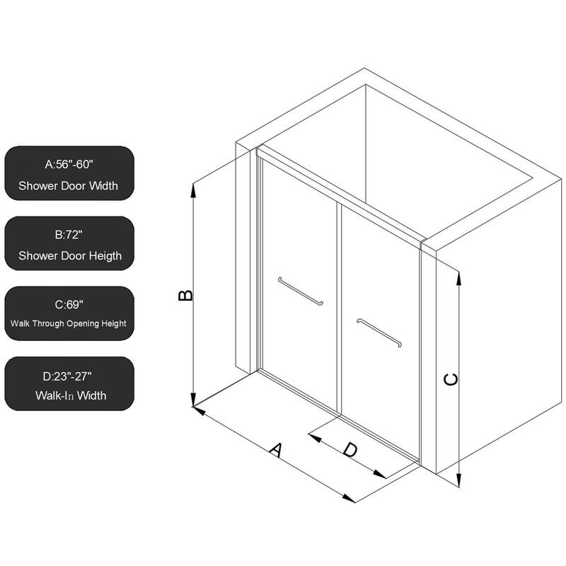 Half Frameless Double Sliding Glass Shower Door, 1/4 inch Tempered Glass