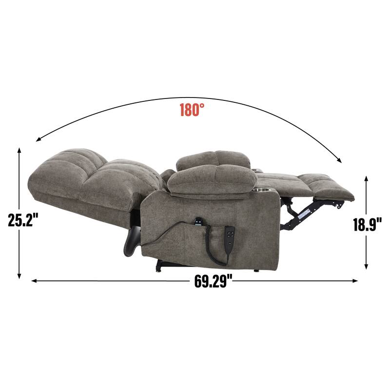 Dual Motor Chenille Power Lift Recliner Chair, Heavy Duty Motion Mechanism with Massage and Lumbar Heating, Dual Cup Holders