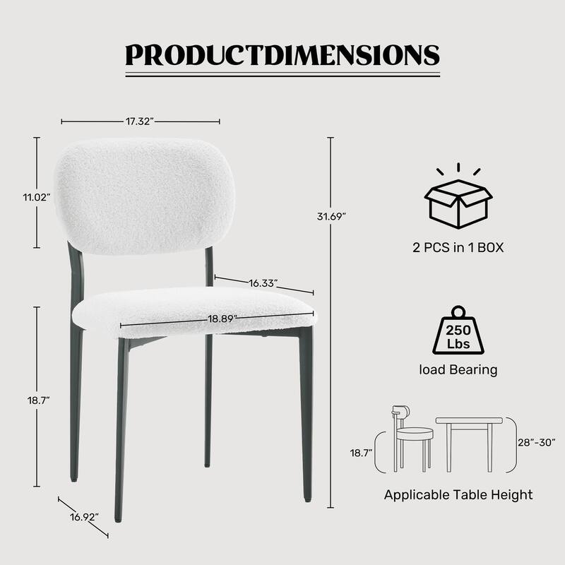 FERPIT Set of 2 Modern Boucle Teddy Fabric Upholstered Dining Chair with Metal Legs - 31.6"H x 18.9"W x 16.92"D