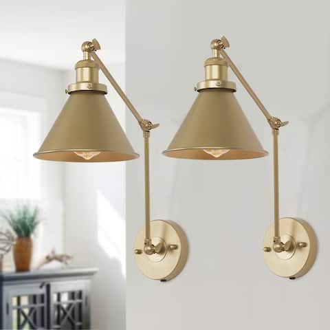 Set of 2 Modern Plug-in Brushed Gold Swing Arm Lights Wall Sconces - L19.7" xW7.53 "xH9.1"