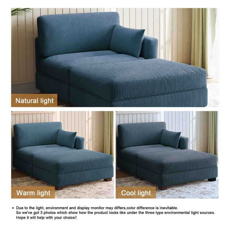 Modern Corduroy Upholstered Sectional Chaise Lounge with Ottoman