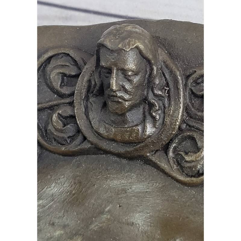 Art Nouveau Female Portrait Bronze Metal Hanging Wall Plate Signed Original Art