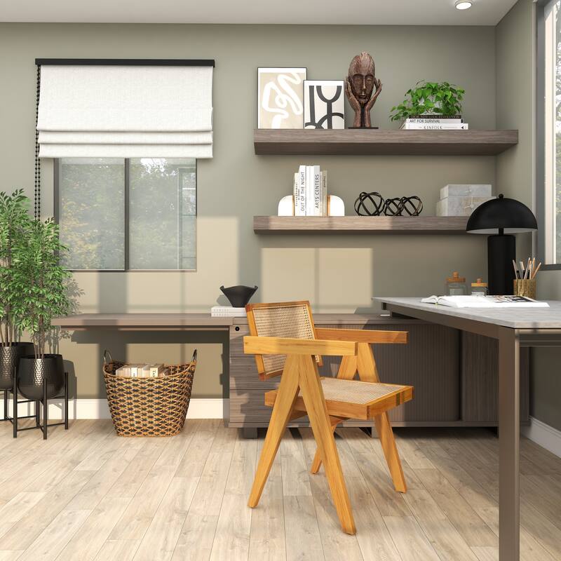 Teak Wood Living Room Accent Chair with Leather or Woven Cane Seat