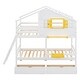 preview thumbnail 23 of 23, Twin over Twin Solid Wood Bunk Bed Kids Bed with 2 Drawers, 1 Storage Box, 1 Shelf, Window and Roof,Playhouse Style