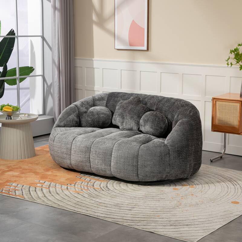 Chenille Upholstered Durable Comfort Lounger Bean Bag Lazy Sofa - Grey