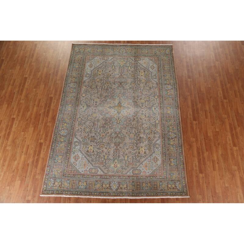 Hand Knotted Oriental 100% Wool Carpet Traditional Medallion Greys & Charcoal Tabriz Area Rug - 11' 2'' X 7' 11''