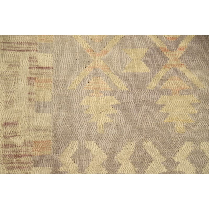 Hand Woven Oriental 100% Wool Carpet Southwestern Tribal Purples Kilim Runner Rug - 12' 3'' X 2' 9''