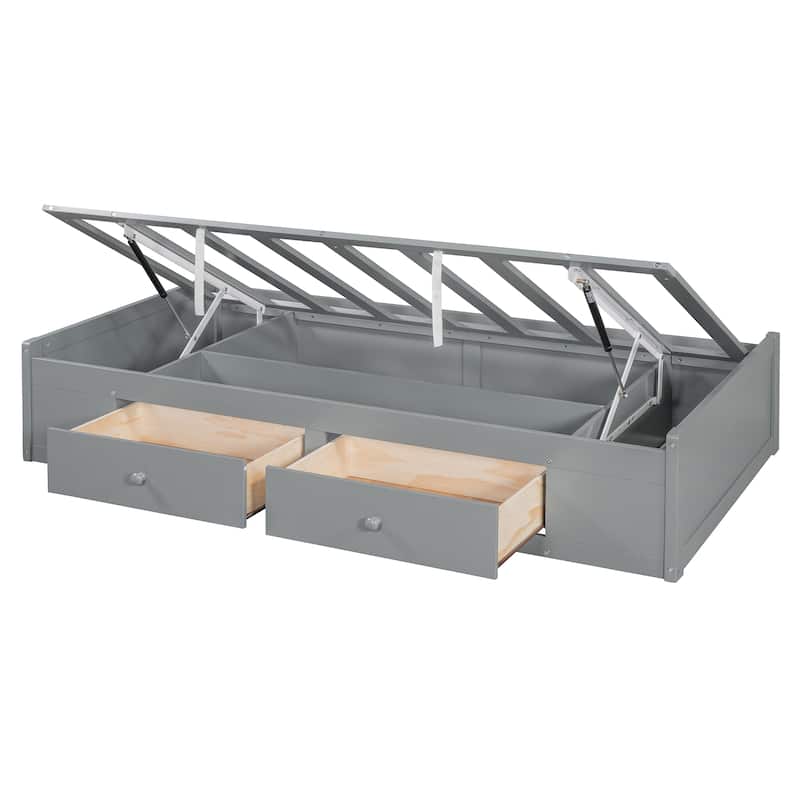Twin Bunk Bed Hydraulic Bed with Drawers, Wardrobe, Storage Shelves by Harper&Bright Designs