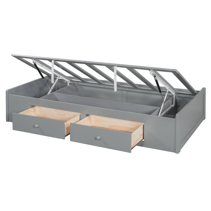 Twin Bunk Bed with Wardrobe, 6 Drawers Hydraulic Storage and MDF+LVL, 600lb Capacity, Space-Saving Design