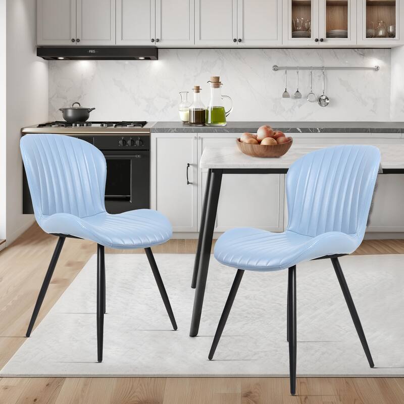 Modern Leather Upholstered Dining Chairs (Set of 2) - Blue