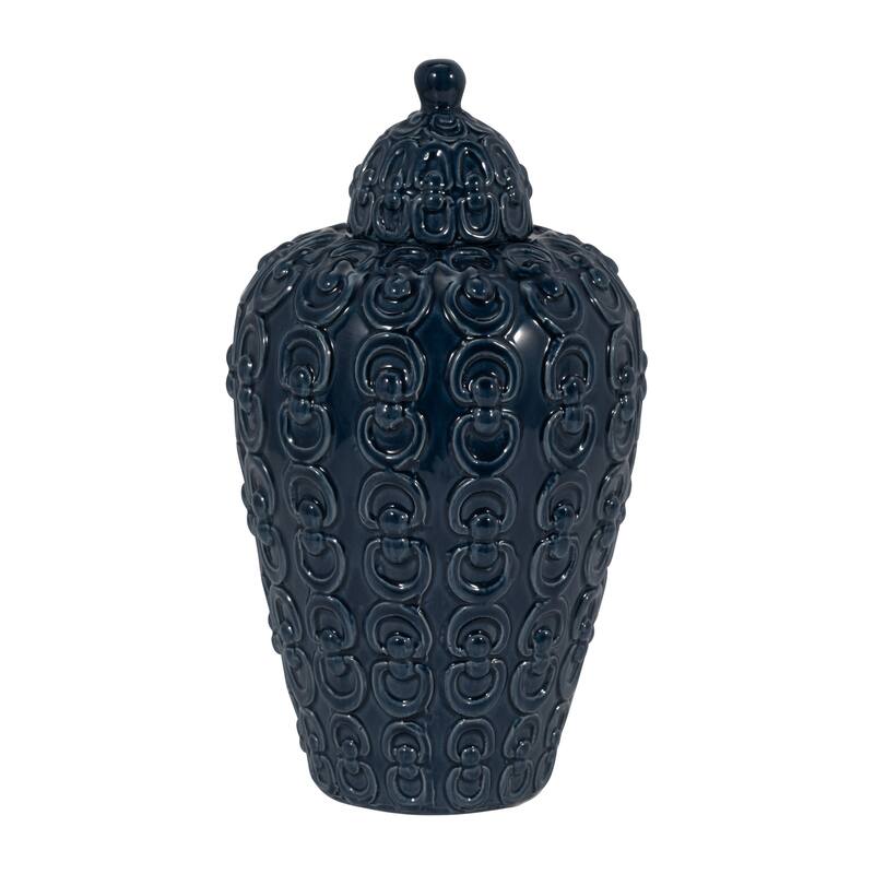 Sagebrook Home Ceramic 12" Chain Texture Jar, Round, 12"H, Chain