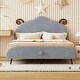 preview thumbnail 33 of 54, Upholstered Bed with Cute Shape Headboard Design Platform Bed for Toddler Kids Boys Girls Children Bed Wood Slat Support Bed Gray Sheep - Full