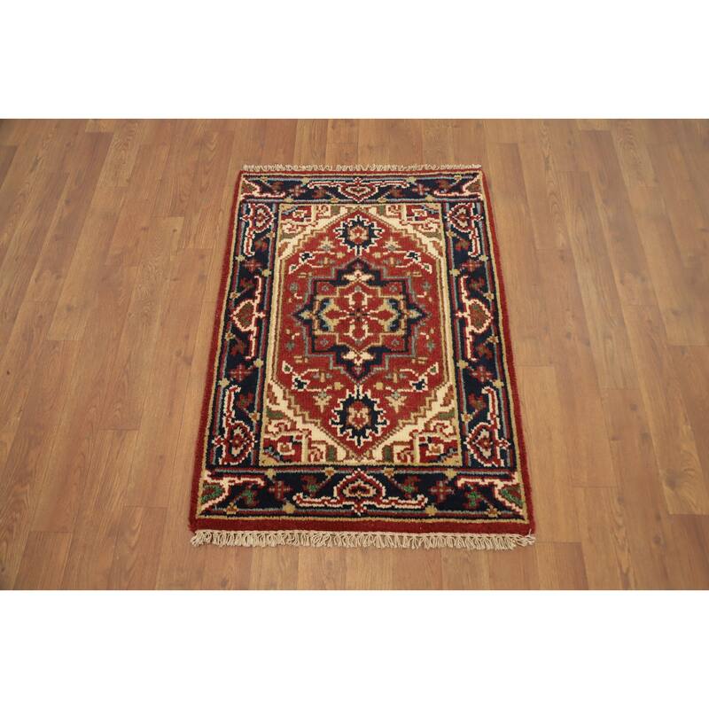 Hand Knotted Oriental 100% Wool Carpet Traditional Medallion Oranges & Rust Heriz (serapi) Area Rug - 3' 0'' X 2' 0''