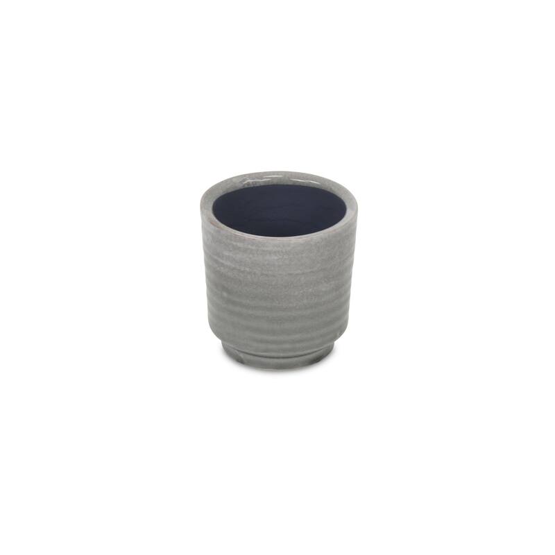 Celadon Gray Ceramic Rippled Planter