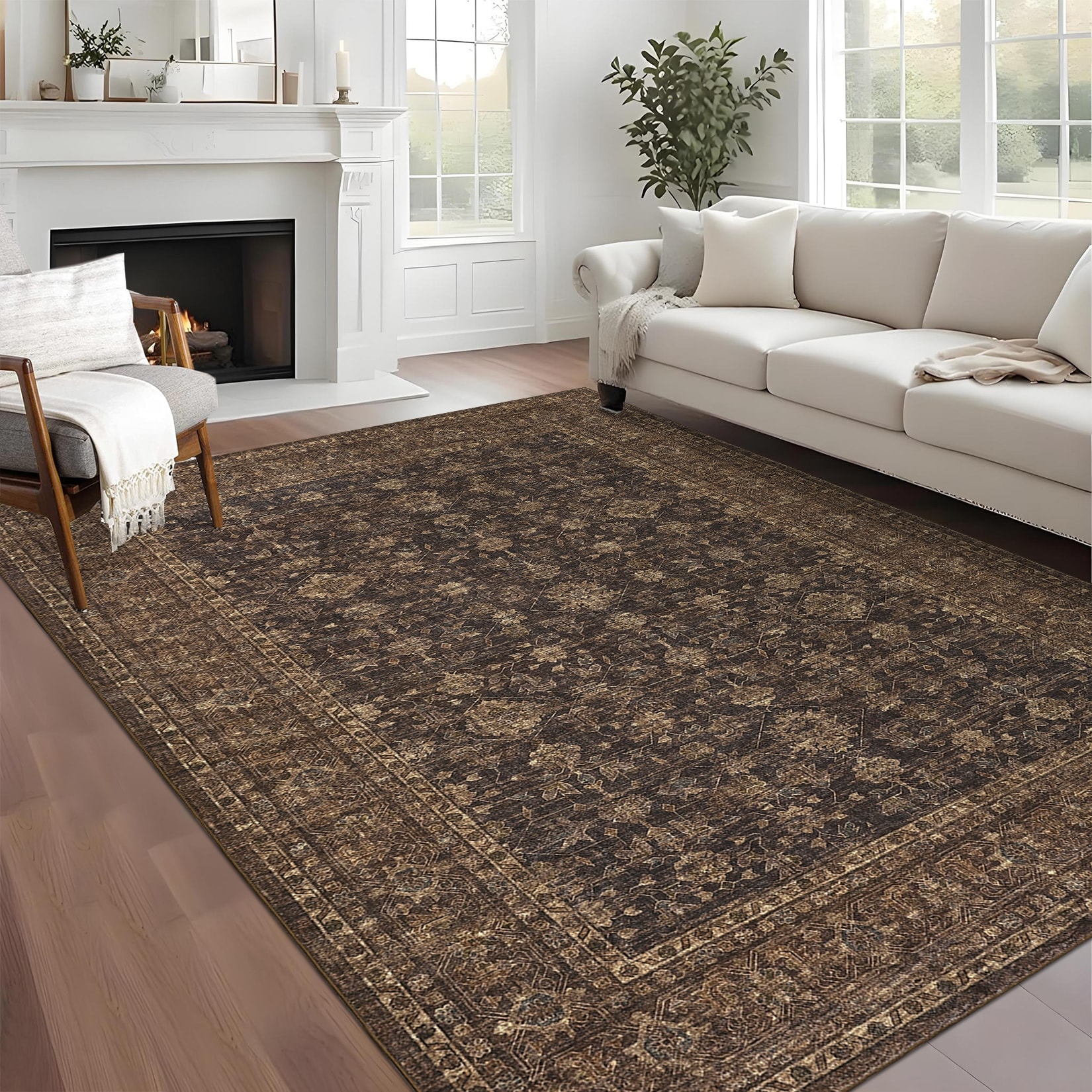 Garvee Area Rugs for Living Room Bedroom Vintage Floral Washable Rug Soft Low Pile Non-Slip Indoor Rug
