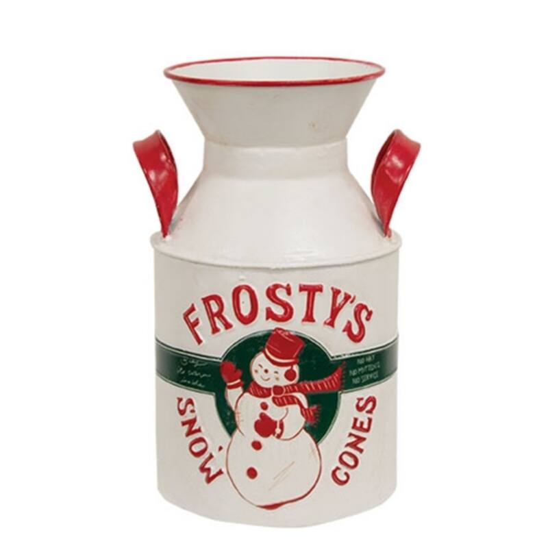 Distressed Metal Milk Can Frostys Snow Cones Christmas Decor - White-Red-Green