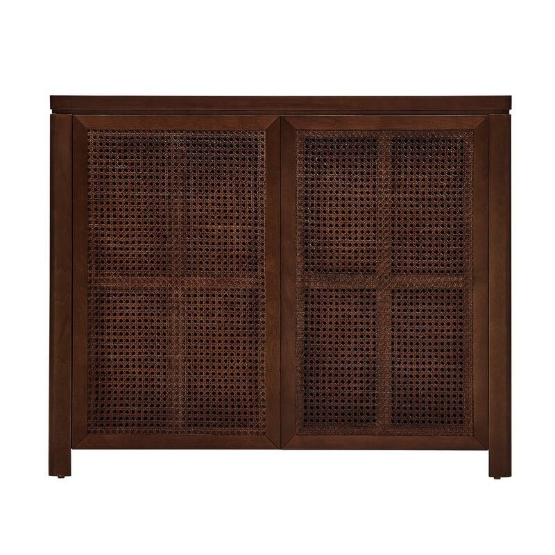 Mid Century Modern 63" Wide 2 - Cane Rattan Door Storage Sideboard, Retro Wine Bar Credenza for Living Room Entryway Kitchen